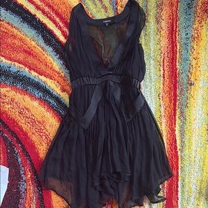 bebe Black Sheer V-Neck Layered Babydoll Dress